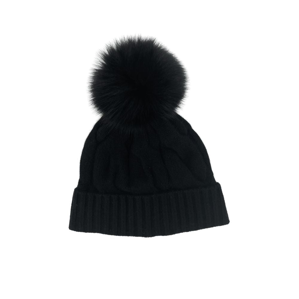 Eclipse Knit Fox Fur Hat in Black